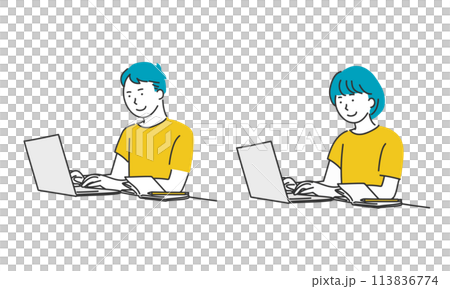 パソコン操作する人物のイラスト素材 パソコン操作する人物のイラスト素材 113836774