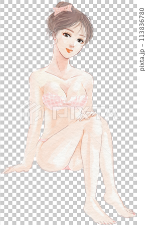 Full-body illustration of a sexy, smiling beauty sitting Full-body illustration of a sexy, smiling beauty sitting 113836780