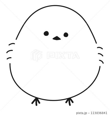 ゆるくて可愛いシマエナガのベクターイラスト　白黒 113836841