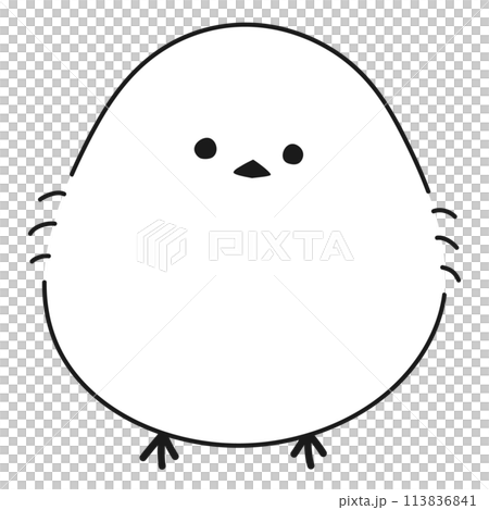 ゆるくて可愛いシマエナガのベクターイラスト　白黒 113836841