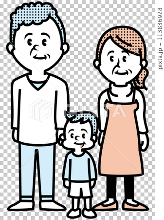 おじいちゃんおばあちゃんと孫のイラスト おじいちゃんおばあちゃんと孫のイラスト 113836928