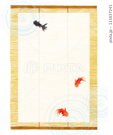 手描き水彩の金魚とすだれのベクターイラスト 113837241