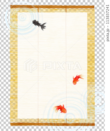 手描き水彩の金魚とすだれのベクターイラスト 113837241