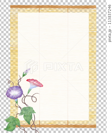 Hand-drawn watercolor vector illustration of morning glory and bamboo blinds Hand-drawn watercolor vector illustration of morning glory and bamboo blinds 113837246