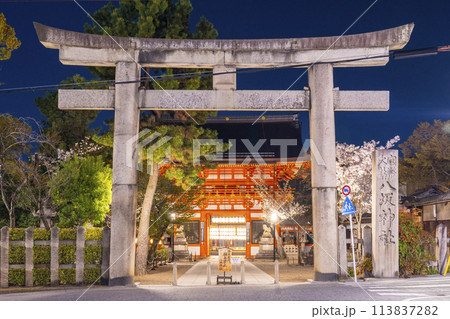 京都　八坂神社　南楼門と夜桜 113837282