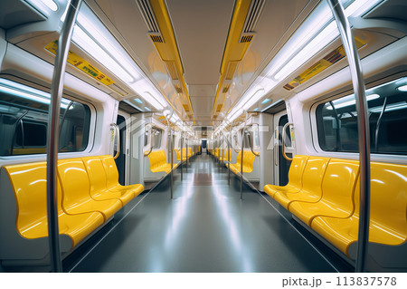 Subway car with yellow seats in subway 113837578