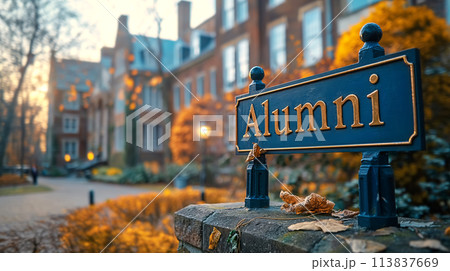 ALUMNI sign in front of an academic buildingのイラスト素材 [113837669] - PIXTA