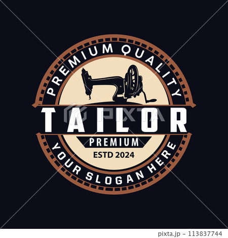 Tailor Logo, Needle and Thread Vector, Retro Vintage Simple Minimalist Old Inspiration Design 113837744