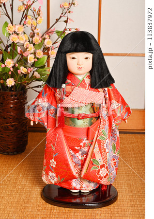 正面に立つ市松人形 113837972