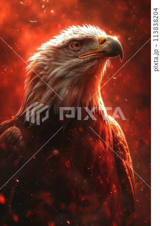 eagle in red fog 113838204