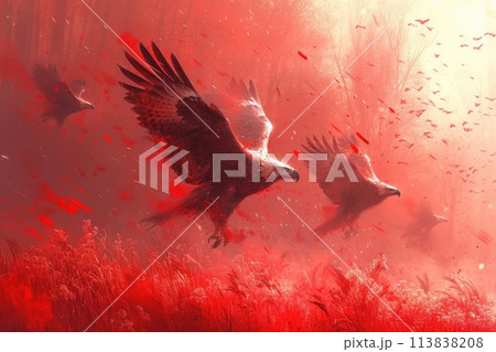 eagle in red fog eagle in red fog 113838208