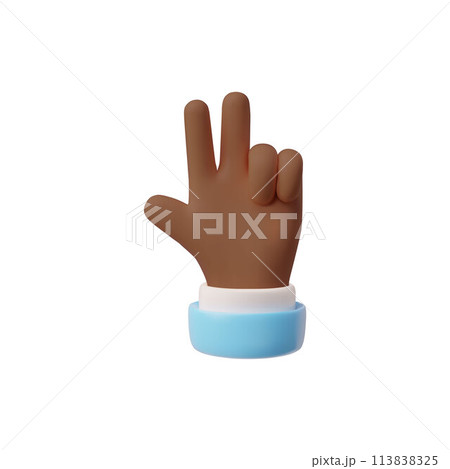 Hand gesture, finger sign three 3 number 3D vector, communication gesture, count infographic, afro human palm odd number 113838325