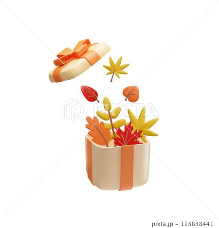 Autumn leaves gift box 3D icon vector illustration Autumn leaves gift box 3D icon vector illustration 113838441