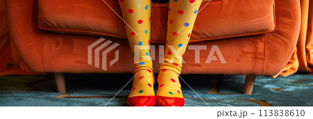 Colorful Polka Dot Socks and Red Shoes on Carpeted Floor AI-generated item Colorful Polka Dot Socks and Red Shoes on Carpeted Floor AI-generated item 113838610