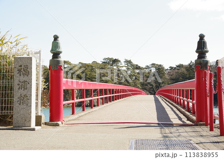 正面からみた松島の福浦橋 正面からみた松島の福浦橋 113838955