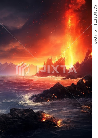 volcanic eruption on the island volcanic eruption on the island 113839375