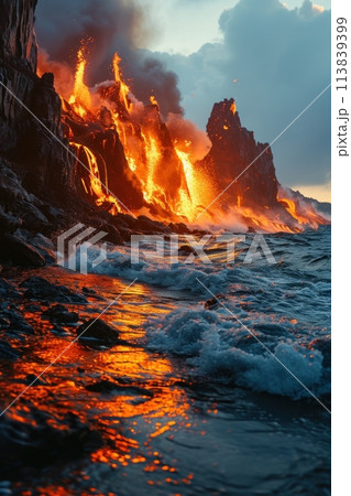 volcanic eruption on the island 113839399