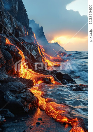 volcanic eruption on the island 113839400