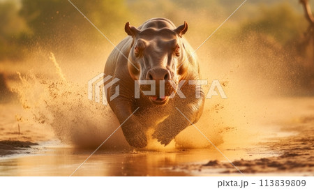 running hippopotamus running hippopotamus 113839809