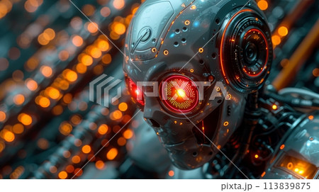 cyborg. robot with man cyborg. robot with man 113839875
