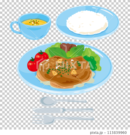 Chicken steak lunch set 113839960
