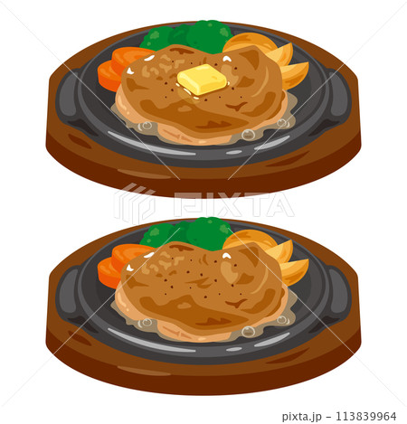 鉄板に盛られたチキンステーキ 鉄板に盛られたチキンステーキ 113839964