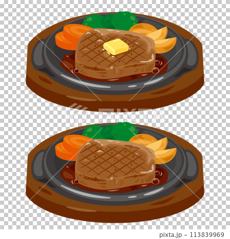 Beef steak served on a hot plate 113839969