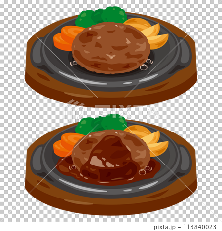 漢堡牛排放在鐵板上 漢堡牛排放在鐵板上 113840023