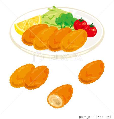 皿に盛られた牡蠣フライ  113840061