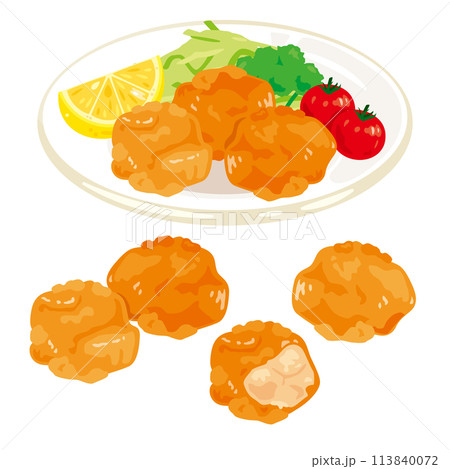 皿に盛られた唐揚げ 113840072
