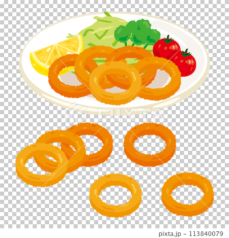 炸魷魚放在盤子裡 炸魷魚放在盤子裡 113840079