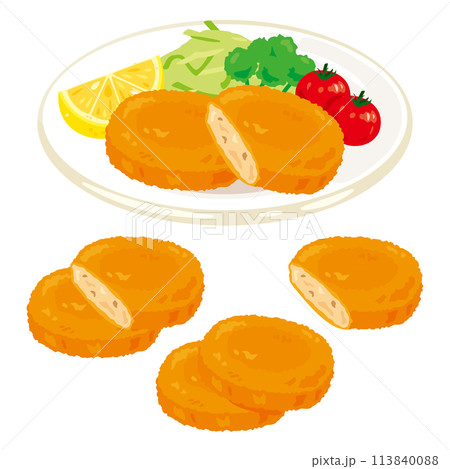 皿に盛られたコロッケ 113840088