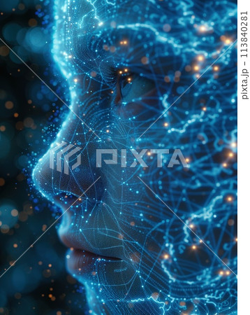 digital portrait of a woman blue neon 113840281