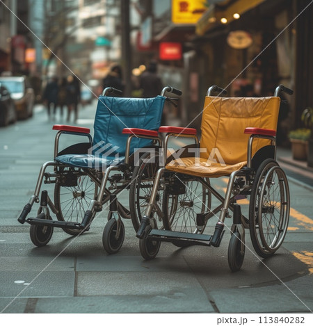 wheelchair on the street, empty 113840282