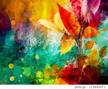 ミクストメディアによる抽象的なペイントとコラージュ ミクストメディアによる抽象的なペイントとコラージュ 113840471