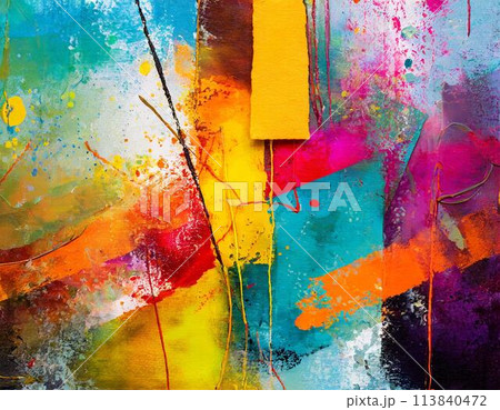 ミクストメディアによる抽象的なペイントとコラージュ ミクストメディアによる抽象的なペイントとコラージュ 113840472