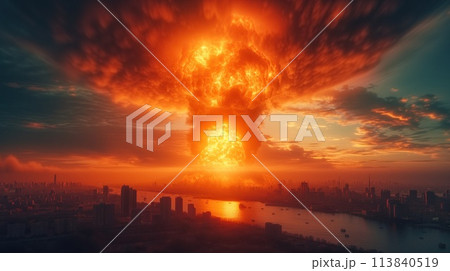 nuclear power plant in lights night landscape nuclear power plant in lights night landscape 113840519