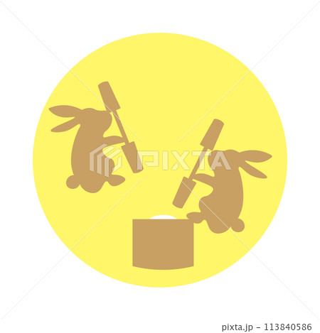 餅つきをしているウサギのシルエットイラスト 餅つきをしているウサギのシルエットイラスト 113840586