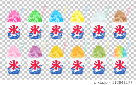 カップに入ったいろんな味のかき氷　イラストセット　 113841177