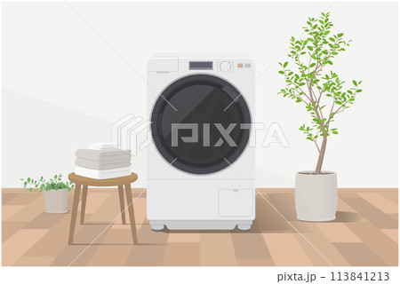 ドラム式洗濯機がある部屋のイラスト 観葉植物があるおしゃれなランドリールーム ドラム式洗濯機がある部屋のイラスト 観葉植物があるおしゃれなランドリールーム 113841213