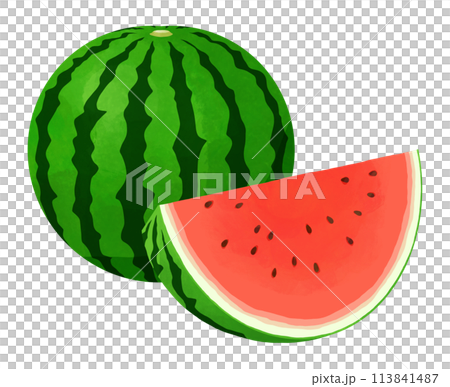整個西瓜和切好的紅色西瓜 113841487