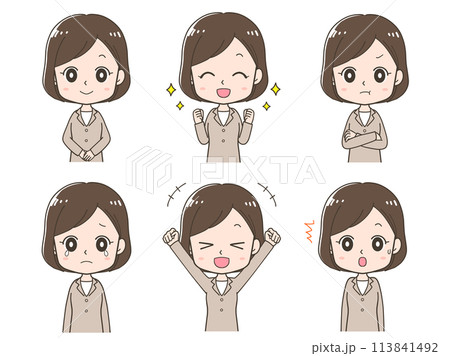ビジネスウーマンの正面イラストセット ビジネスウーマンの正面イラストセット 113841492