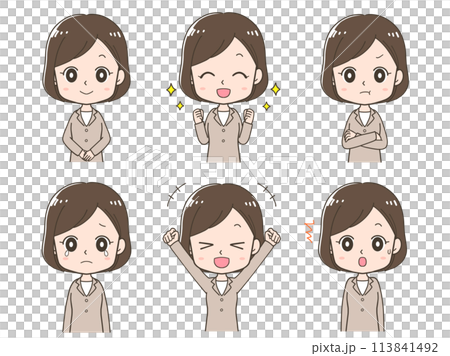 ビジネスウーマンの正面イラストセット ビジネスウーマンの正面イラストセット 113841492