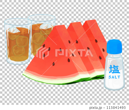 3片紅西瓜、大麥茶和鹽 113841493