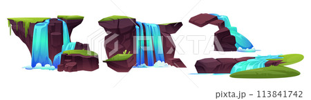 Waterfall cascade with river stream cartoon icon 113841742