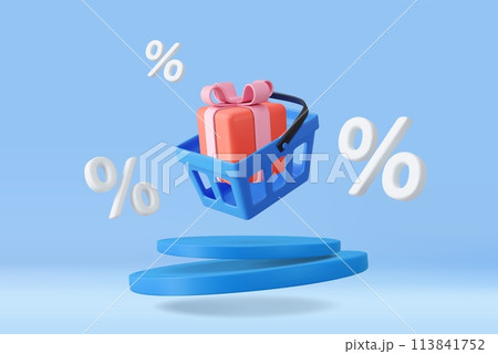 3d shopping basket with percentages 113841752