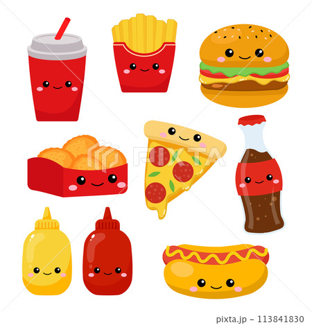 Set of cute fast food and drink concept 113841830