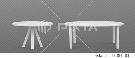 White kitchen table with round and oval tabletop. White kitchen table with round and oval tabletop. 113841836