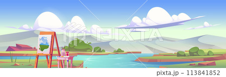 River nature and mountain landscape scene on easel River nature and mountain landscape scene on easel 113841852