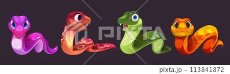 Cute crawling snake cartoon vector character set Cute crawling snake cartoon vector character set 113841872
